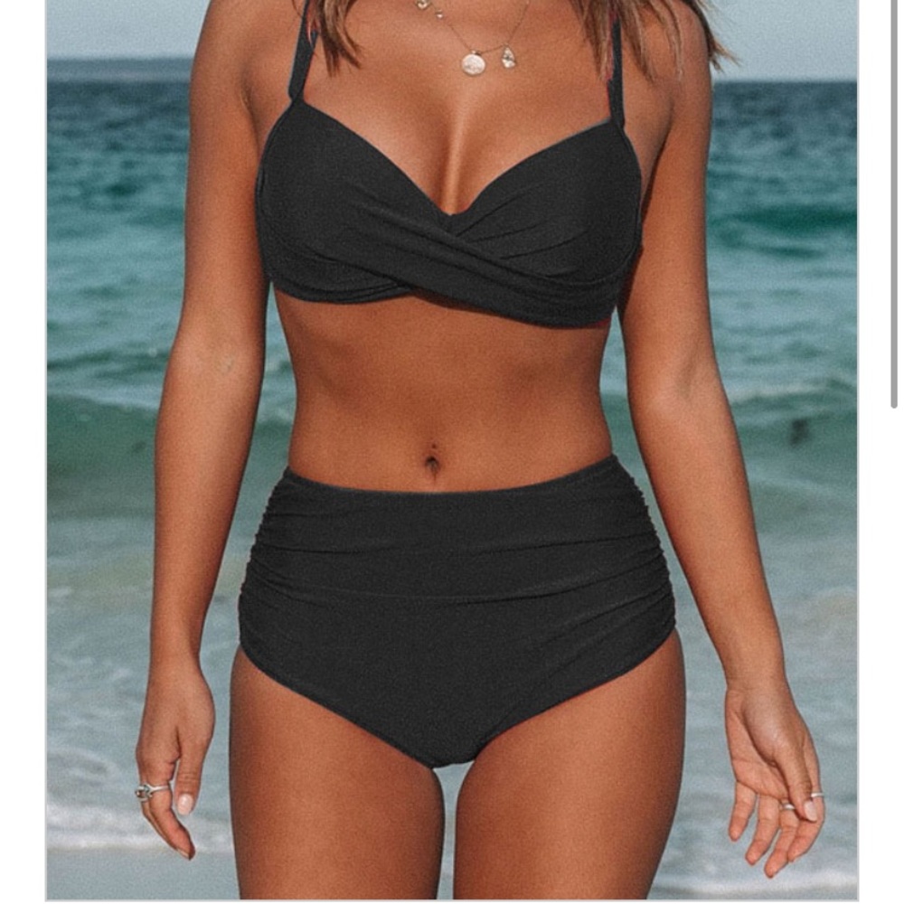 NWT Black twist front high waist black bikini